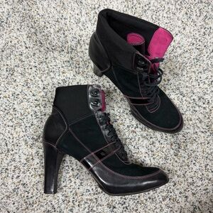 Black and Pink Women's Ankle Boots / Lace Up Booties